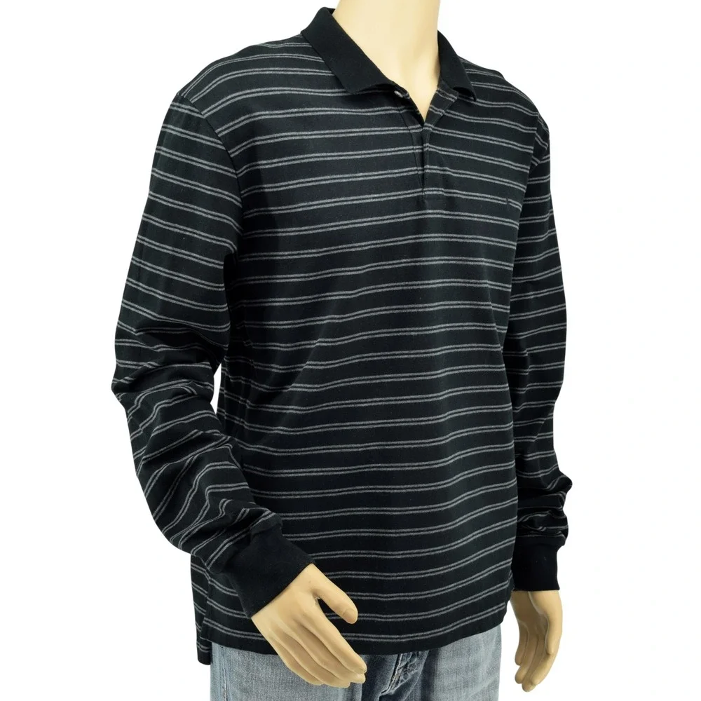 Polo Ralph Lauren Men's XL Black & Gray Striped Long Sleeve Cotton Polo Shirt